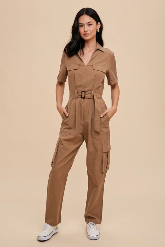 Tencel Blend Utility Jumpsuit MUSHROOM