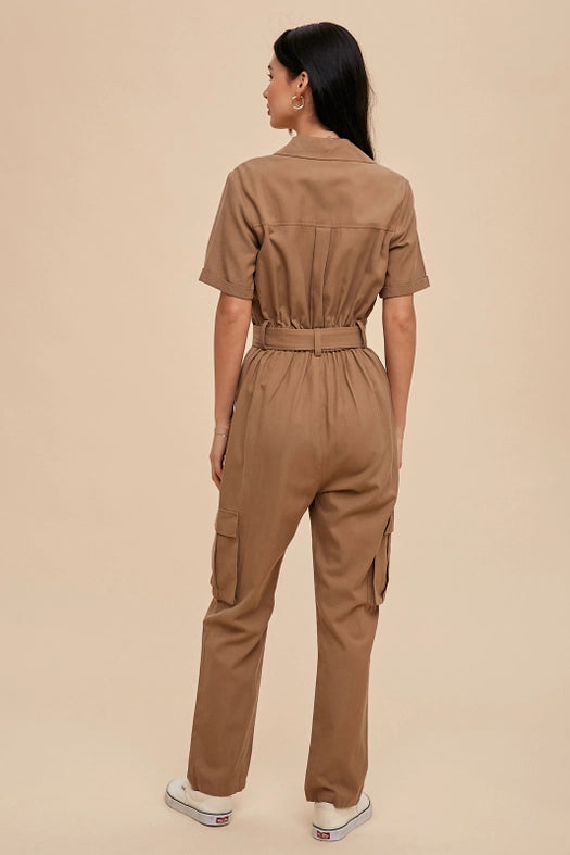 Tencel Blend Utility Jumpsuit MUSHROOM