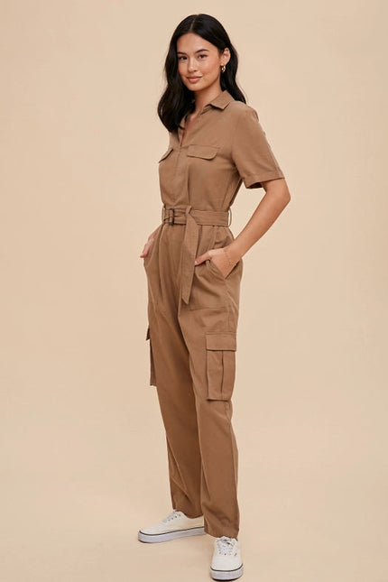 Tencel Blend Utility Jumpsuit MUSHROOM