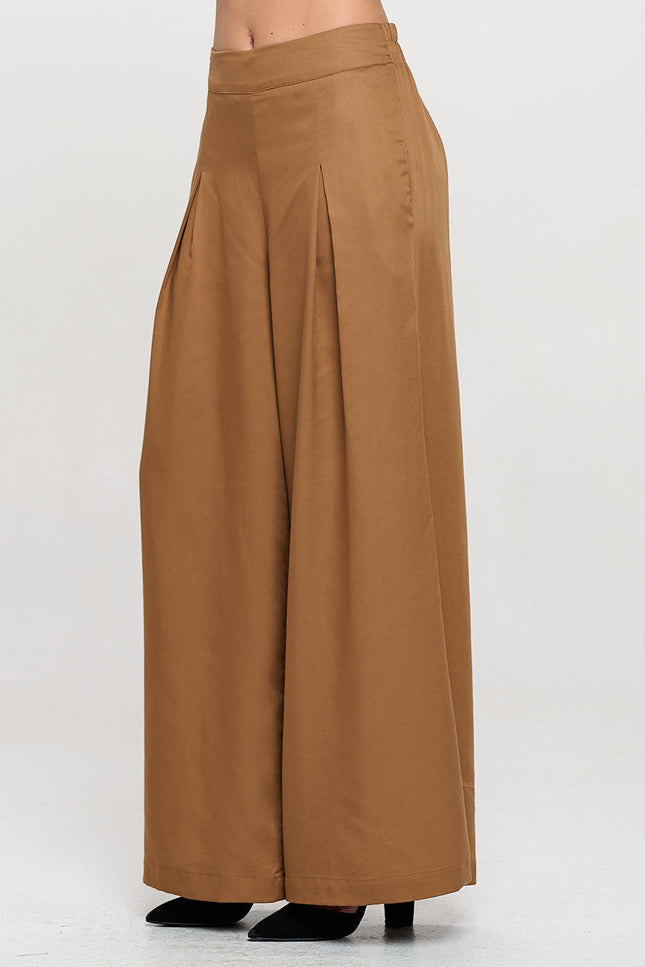 Tencel Solid Wide Leg Pants with Pockets-2