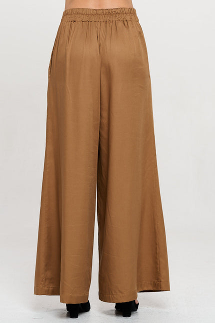 Tencel Solid Wide Leg Pants with Pockets-3