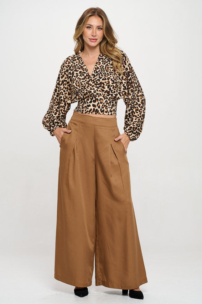 Tencel Solid Wide Leg Pants with Pockets-4