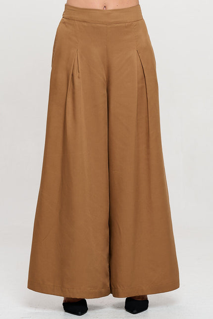 Tencel Solid Wide Leg Pants with Pockets-0