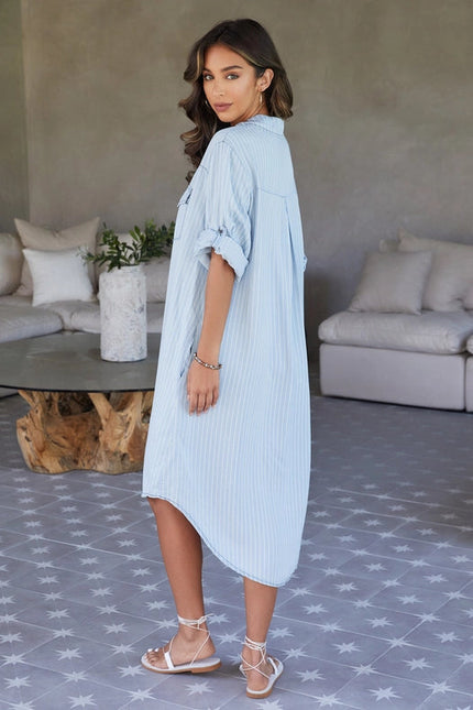 Tencel Stripe Button Down Dress