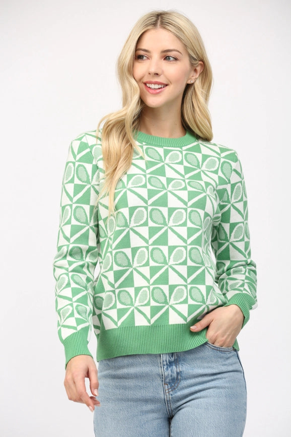 Tennis Motif Crew Neck Sweater