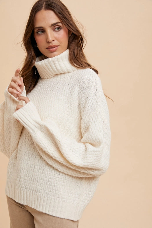 Textured Knitted Turtleneck Sweater CREME