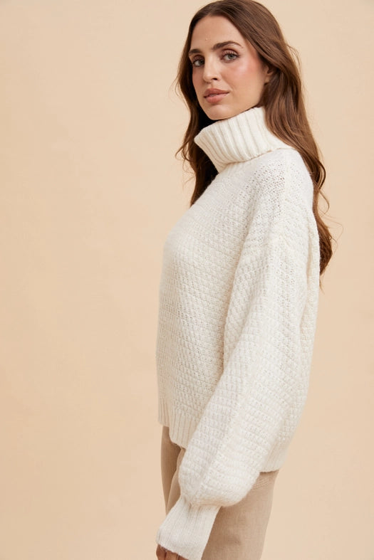 Textured Knitted Turtleneck Sweater CREME