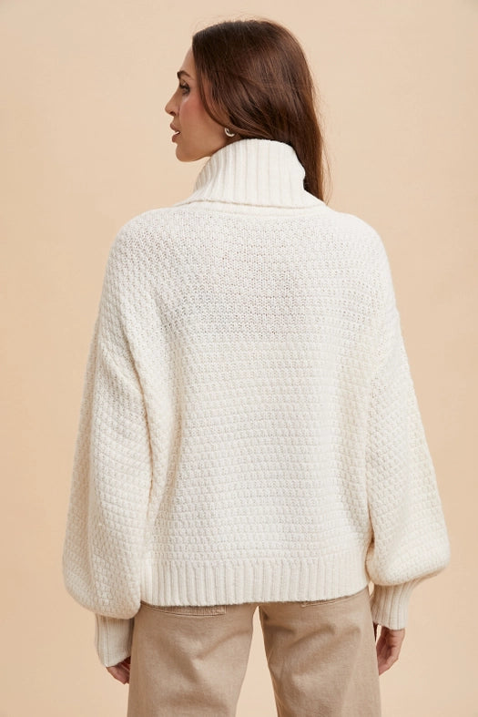 Textured Knitted Turtleneck Sweater CREME