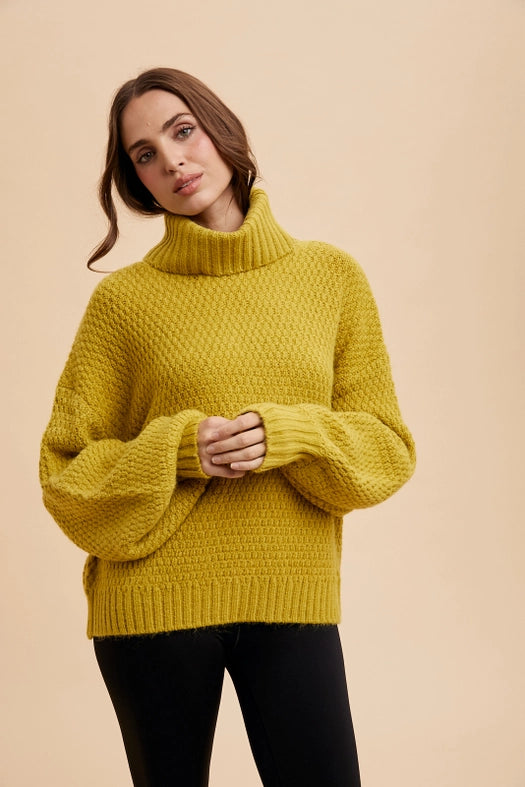 Textured Knitted Turtleneck Sweater GOLDEN PALM