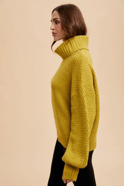 Textured Knitted Turtleneck Sweater GOLDEN PALM