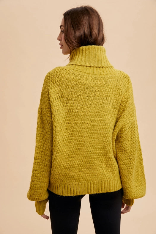 Textured Knitted Turtleneck Sweater GOLDEN PALM