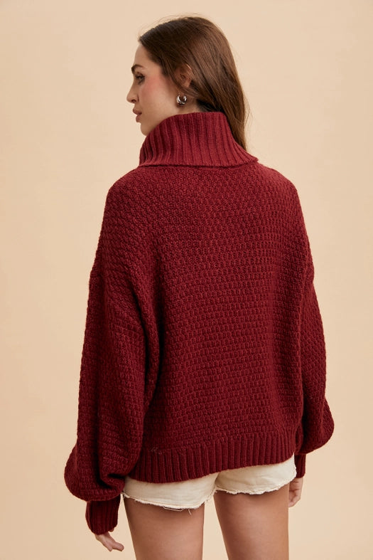 Textured Knitted Turtleneck Sweater MERLOT