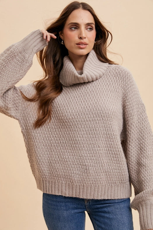 Textured Knitted Turtleneck Sweater MINK