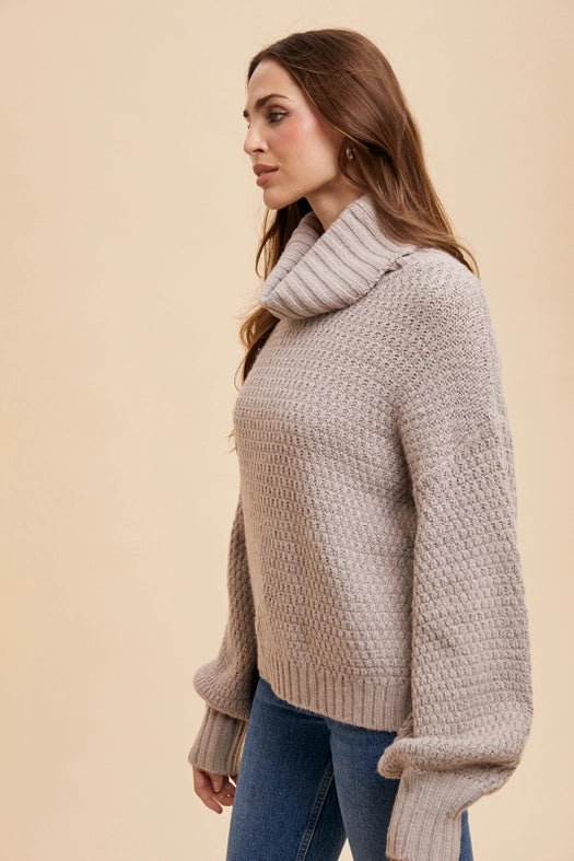 Textured Knitted Turtleneck Sweater MINK