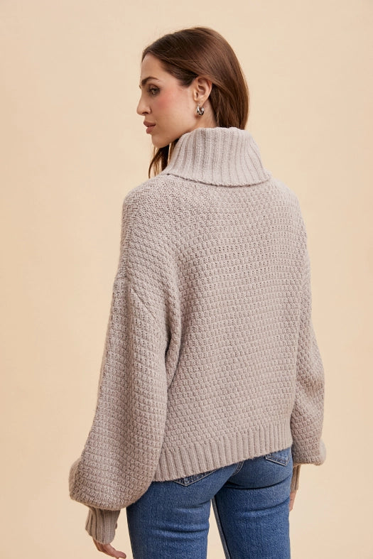 Textured Knitted Turtleneck Sweater MINK