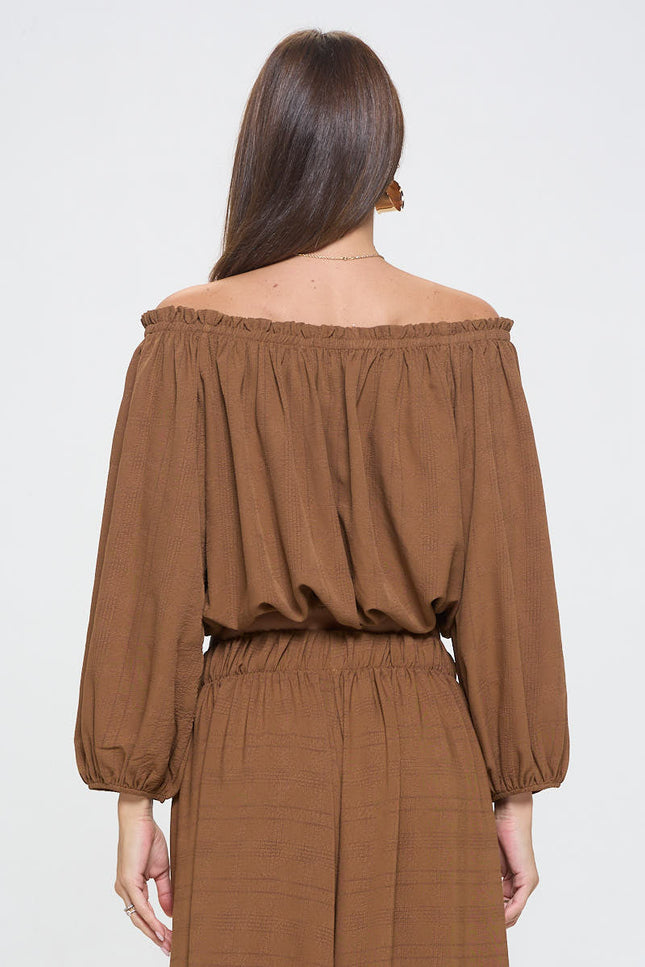 Textured Off the Shoulder Top with Balloon Sleeve-4