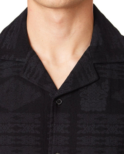 Textured Short Sleeve Men's Button Down Shirt BLACK