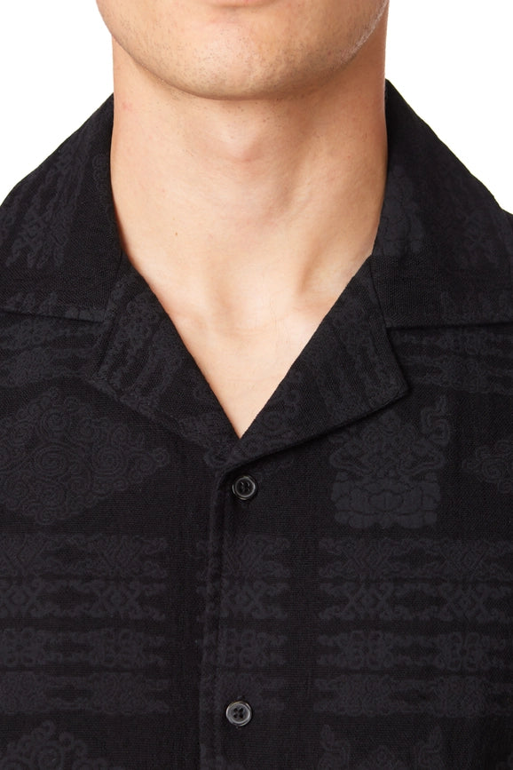 Textured Short Sleeve Men's Button Down Shirt BLACK