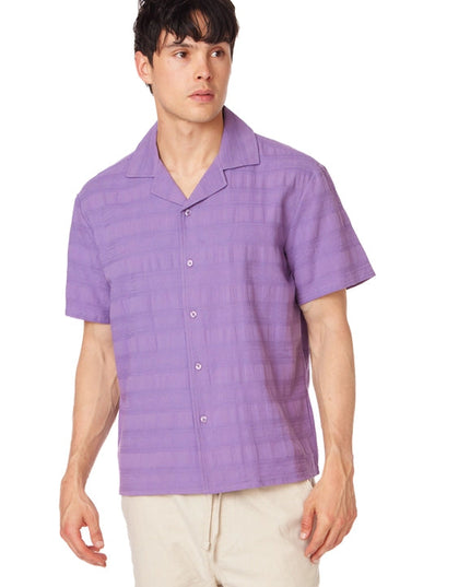 Textured Short Sleeve Men's Button Down Shirt PURPLE