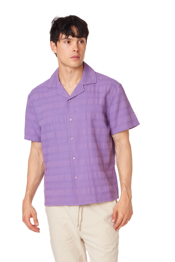 Textured Short Sleeve Men's Button Down Shirt PURPLE