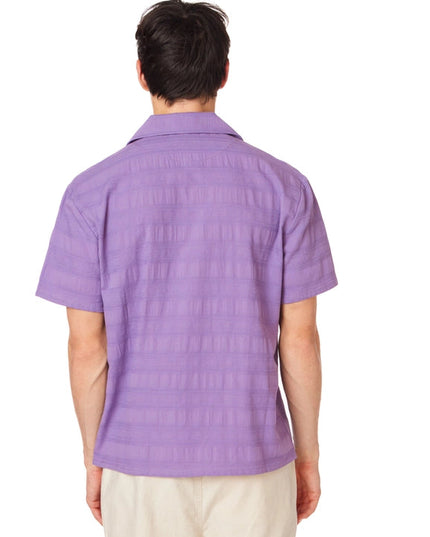 Textured Short Sleeve Men's Button Down Shirt PURPLE