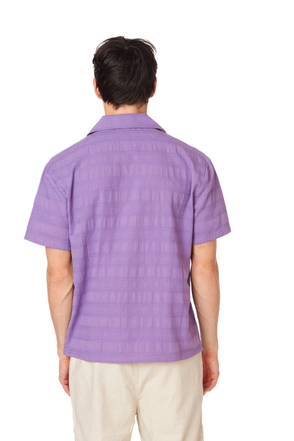 Textured Short Sleeve Men's Button Down Shirt PURPLE