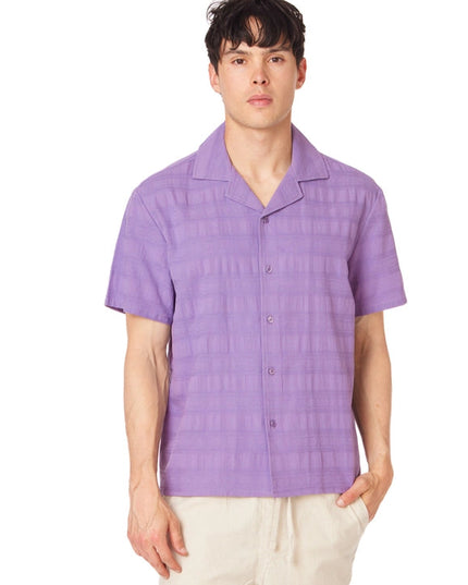 Textured Short Sleeve Men's Button Down Shirt PURPLE