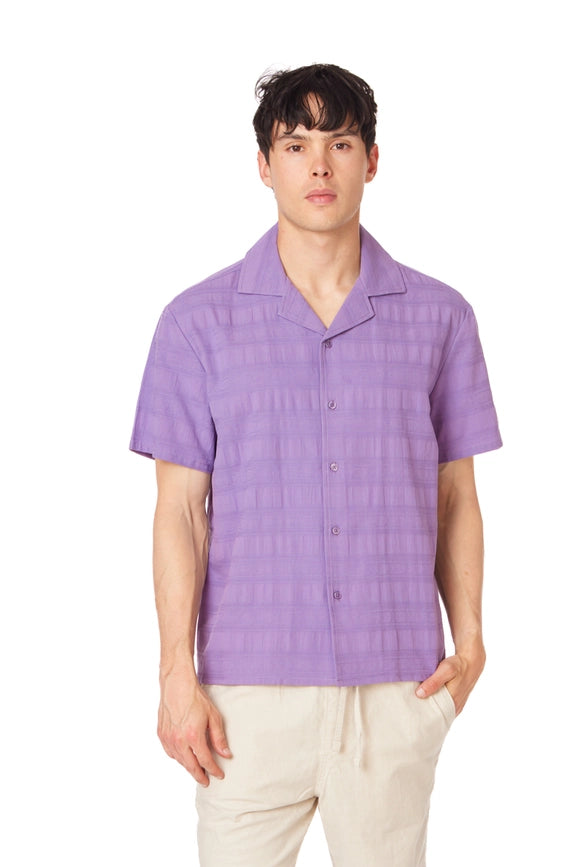 Textured Short Sleeve Men's Button Down Shirt PURPLE