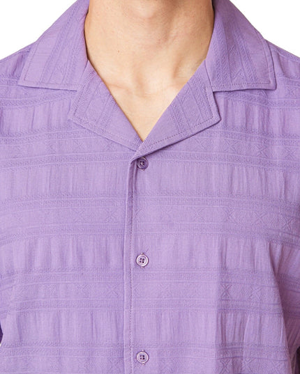 Textured Short Sleeve Men's Button Down Shirt PURPLE