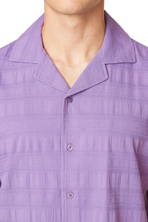 Textured Short Sleeve Men's Button Down Shirt PURPLE