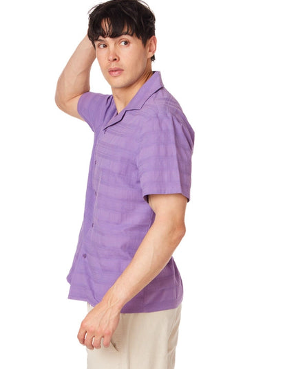 Textured Short Sleeve Men's Button Down Shirt PURPLE