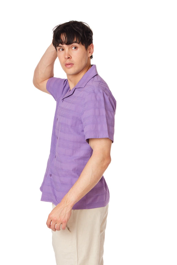 Textured Short Sleeve Men's Button Down Shirt PURPLE