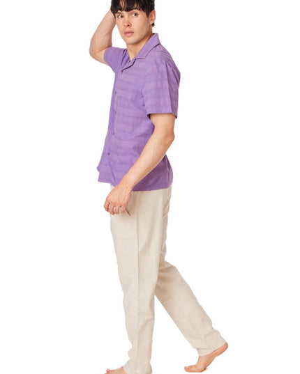 Textured Short Sleeve Men's Button Down Shirt PURPLE