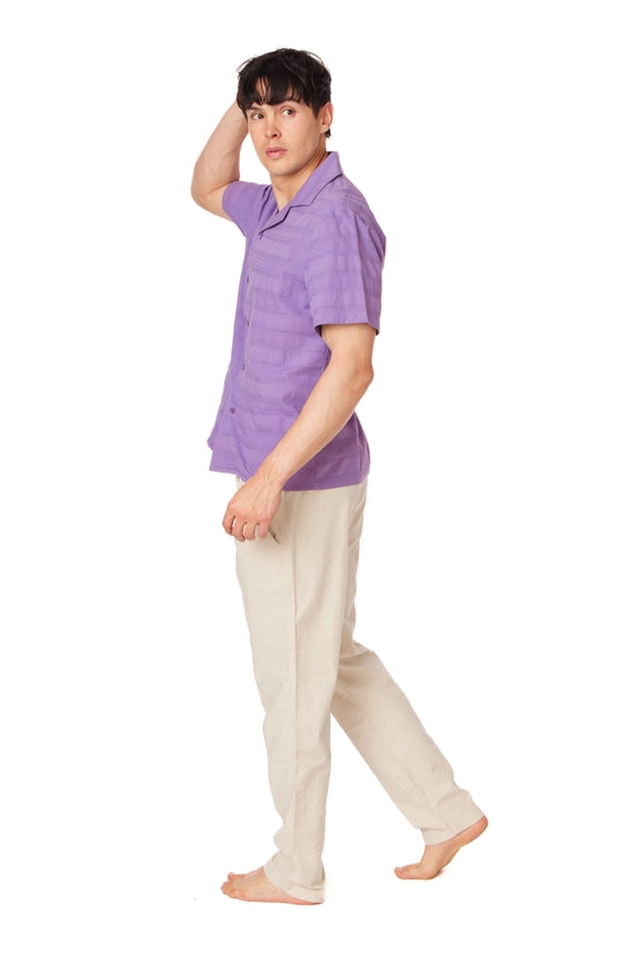 Textured Short Sleeve Men's Button Down Shirt PURPLE