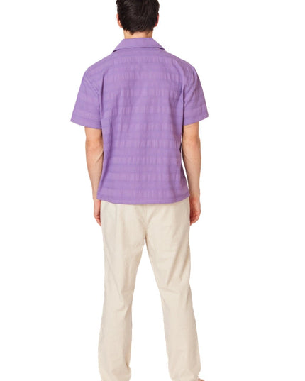 Textured Short Sleeve Men's Button Down Shirt PURPLE