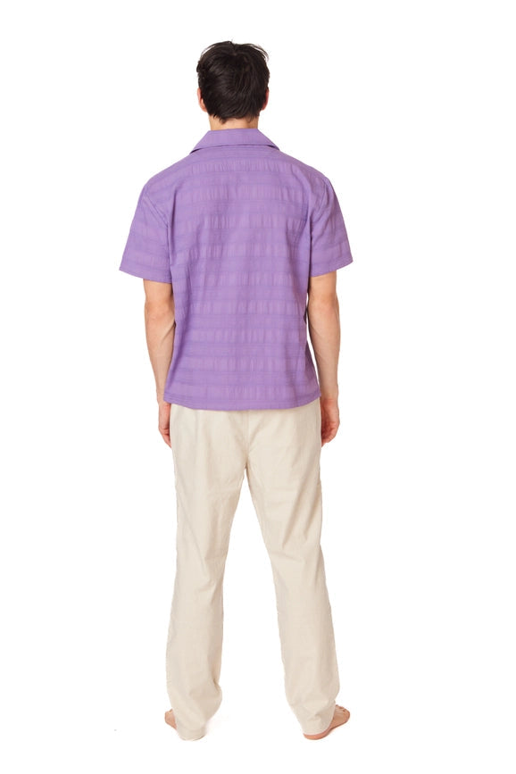 Textured Short Sleeve Men's Button Down Shirt PURPLE