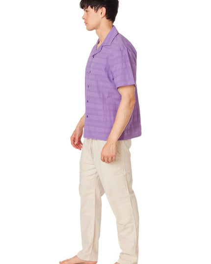 Textured Short Sleeve Men's Button Down Shirt PURPLE