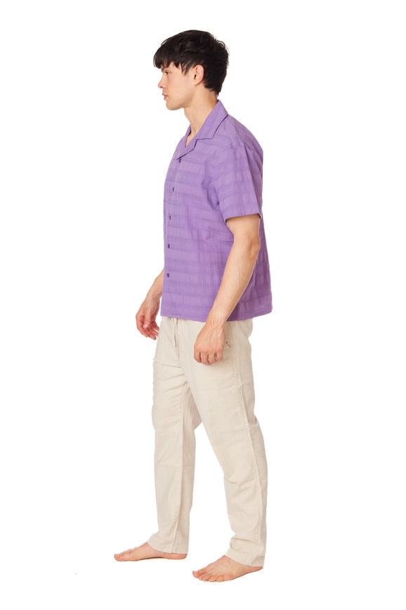 Textured Short Sleeve Men's Button Down Shirt PURPLE