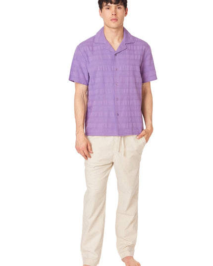 Textured Short Sleeve Men's Button Down Shirt PURPLE