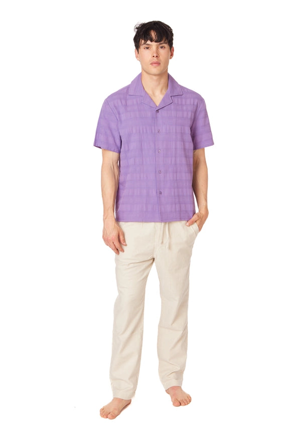 Textured Short Sleeve Men's Button Down Shirt PURPLE