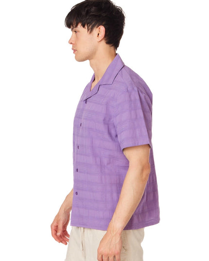 Textured Short Sleeve Men's Button Down Shirt PURPLE