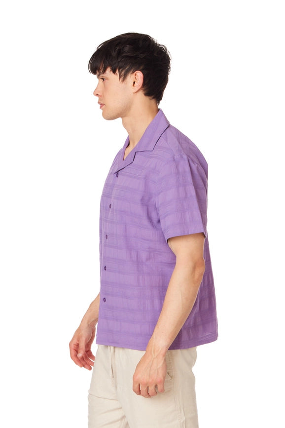 Textured Short Sleeve Men's Button Down Shirt PURPLE