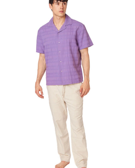 Textured Short Sleeve Men's Button Down Shirt PURPLE