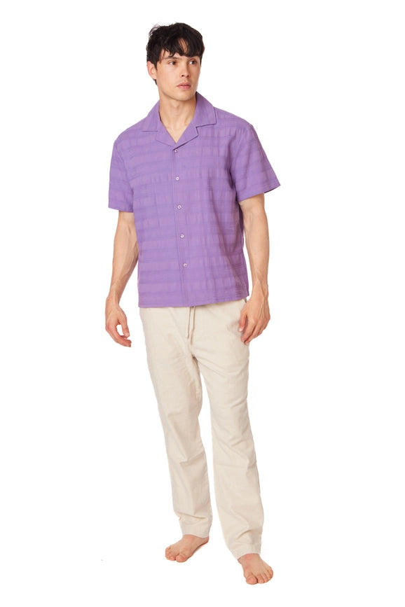 Textured Short Sleeve Men's Button Down Shirt PURPLE