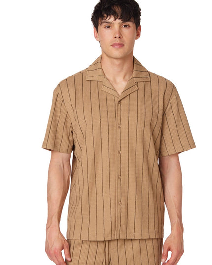 Textured Short Sleeve Men's Shirt BROWN