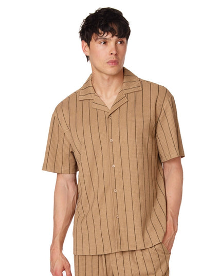 Textured Short Sleeve Men's Shirt BROWN