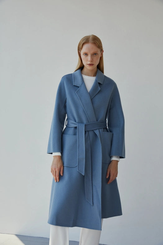 The Classic Wrap Coat Light Blue