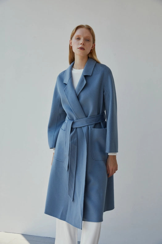 The Classic Wrap Coat Light Blue