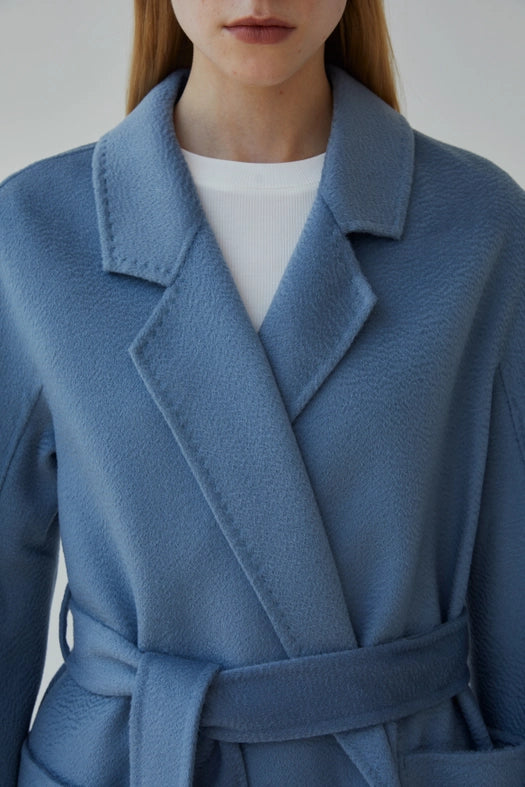 The Classic Wrap Coat Light Blue