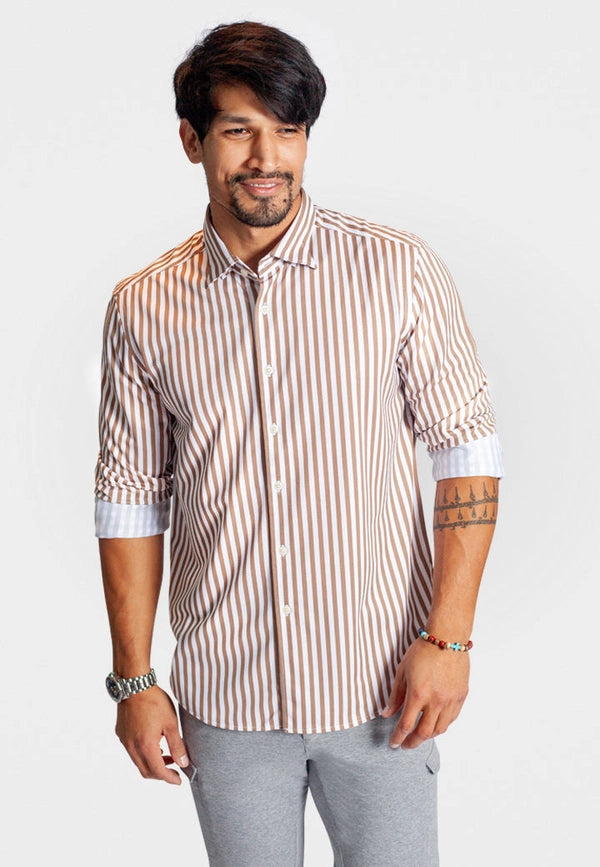 The Go Big Stripe Long Sleeve Tech Shirt - Espresso